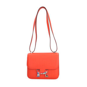 Hermes Constance III Mini Marble Lock Shoulder Bag, Veau Epsom, Orange, Women...